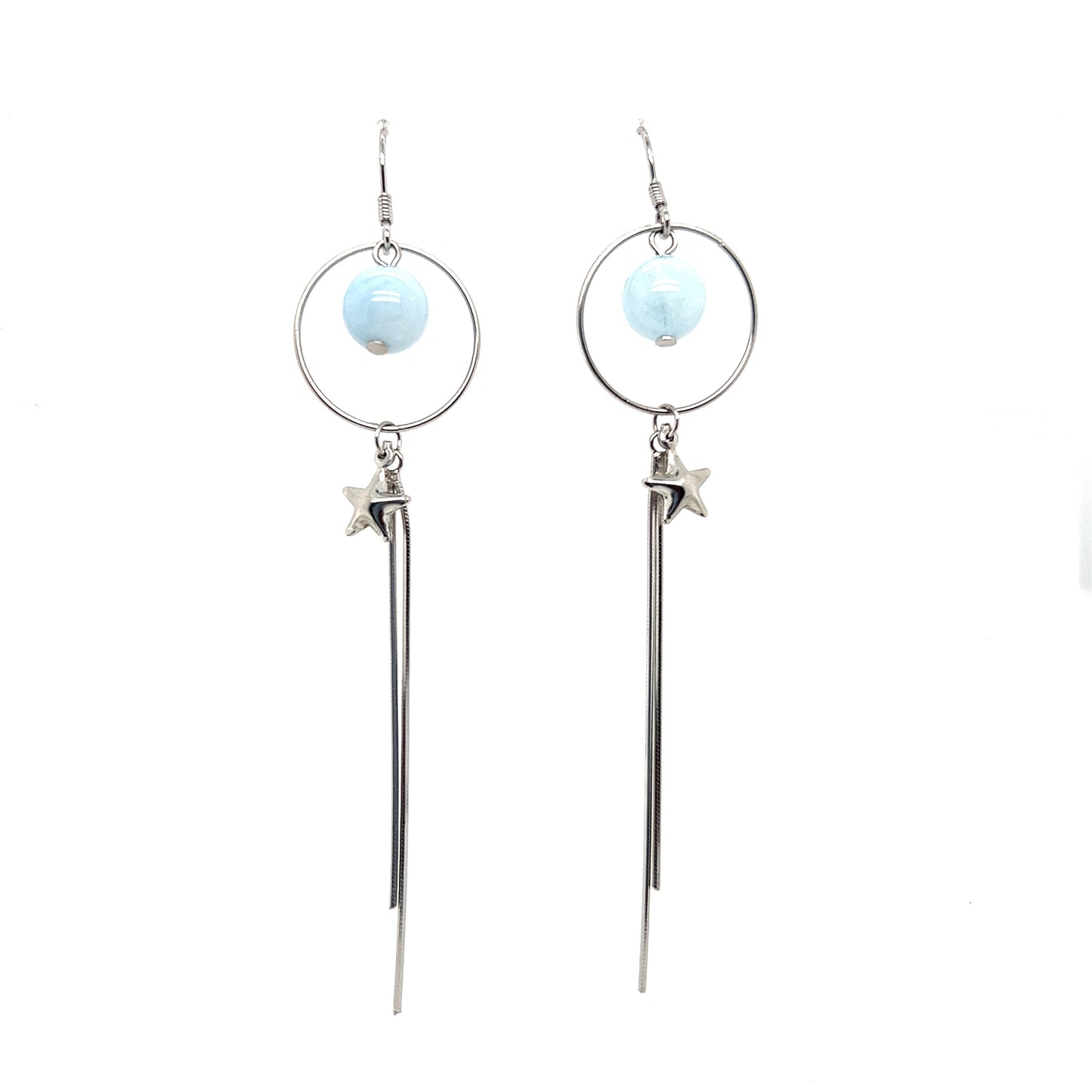 Long Circle Light Blue Start Earrings