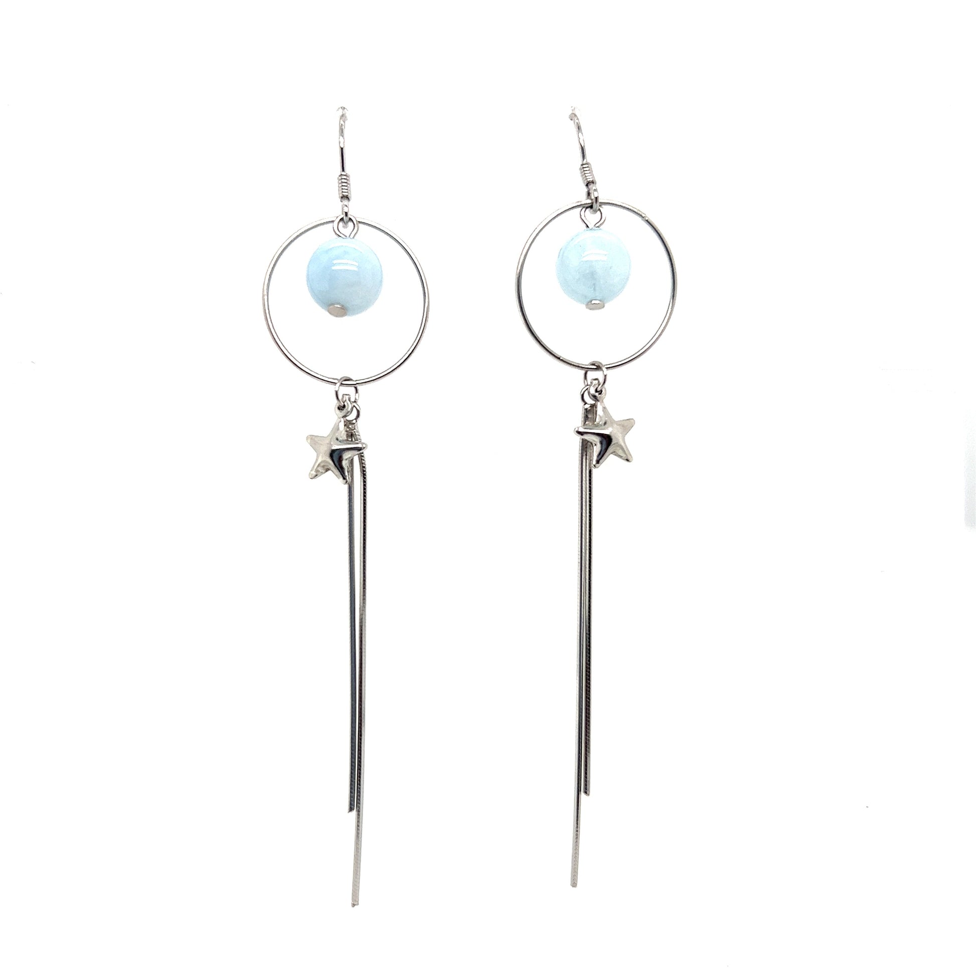 Long Circle Light Blue Start Earrings