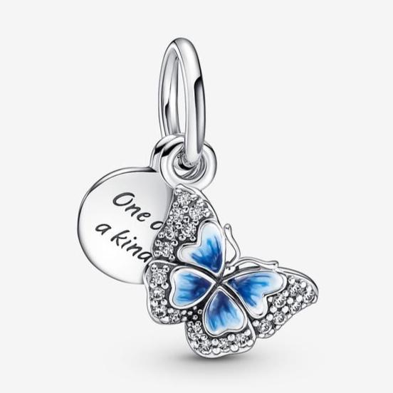 D1814 Blue Cz Butterfly Charm Pendant