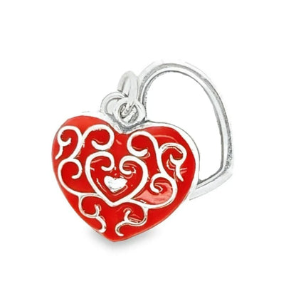 Red Ornate Heart Locket Charm