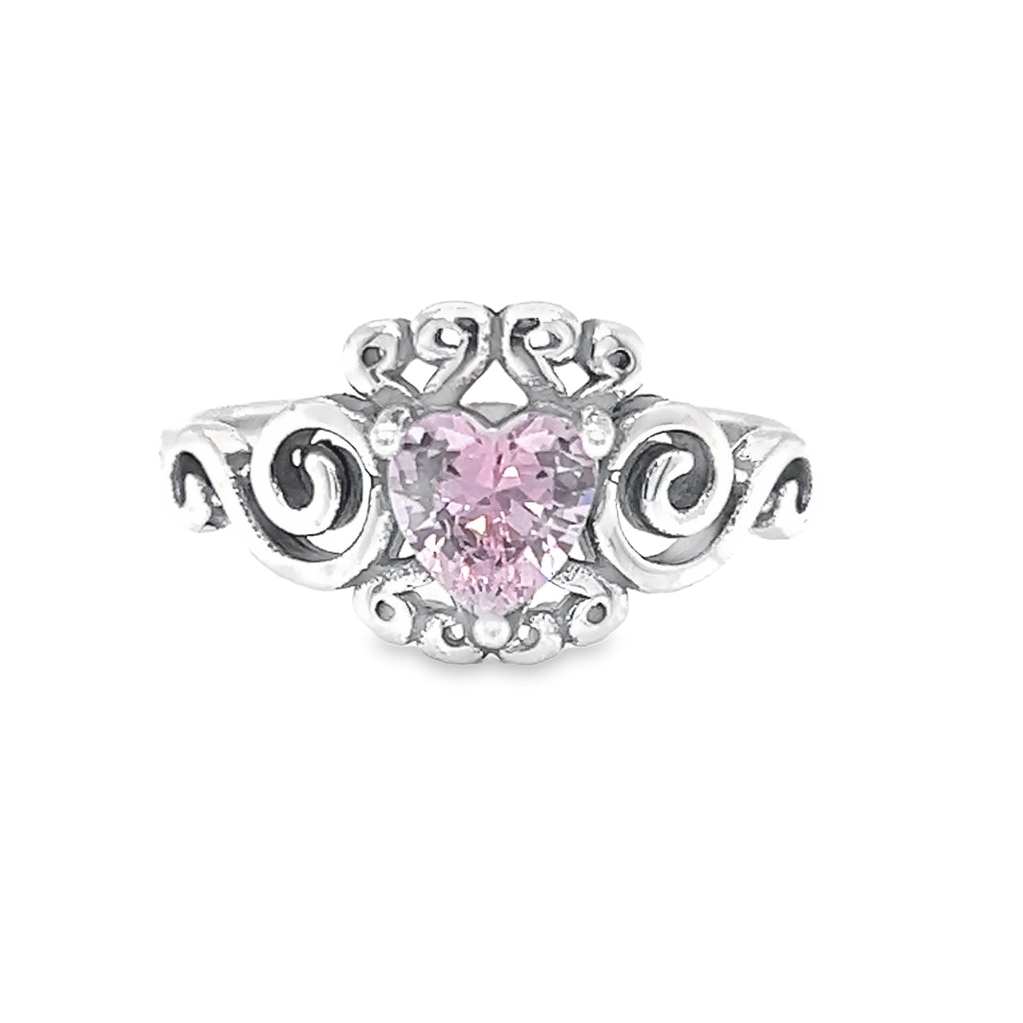 R829 Heart Pink Stone Ring