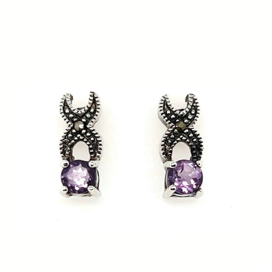 A173 Purple Drop Post Earrings with CZ Pave