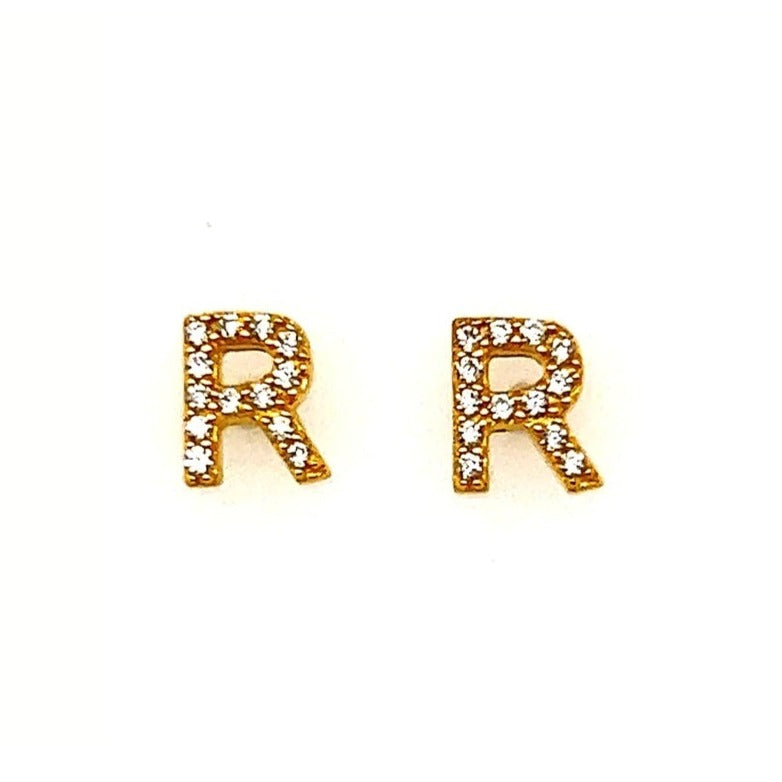 A177 Golden Letter R With CZ Pave