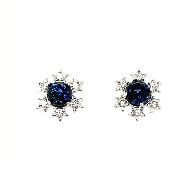 A195 Small Bright Stars With Blue Center Post Earrings