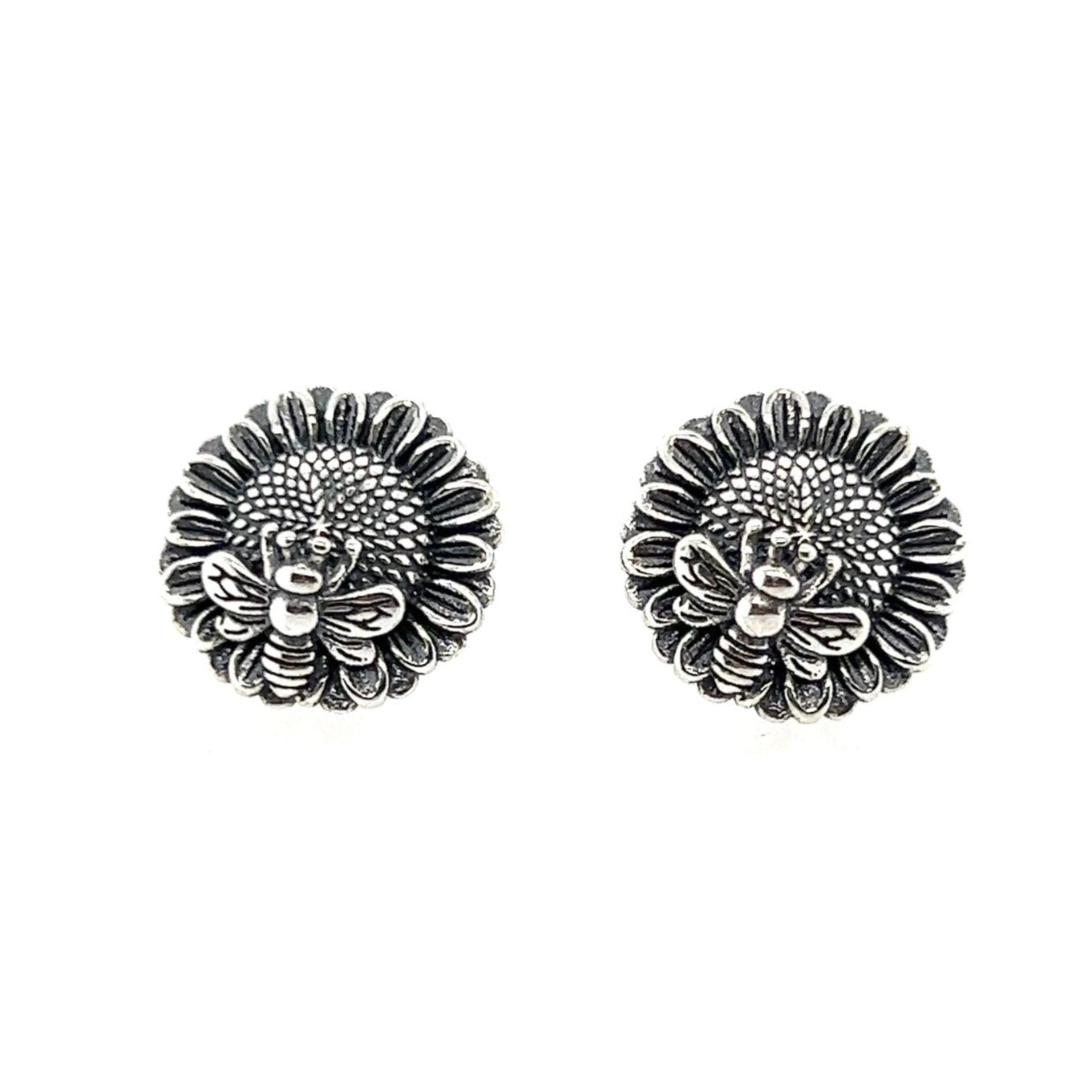 A373 Sunflower And Bee Post Earrings