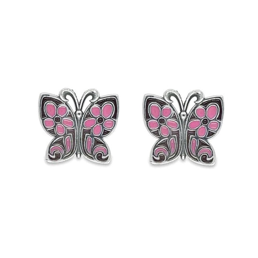 A378 Pink Butterfly Post Earrings