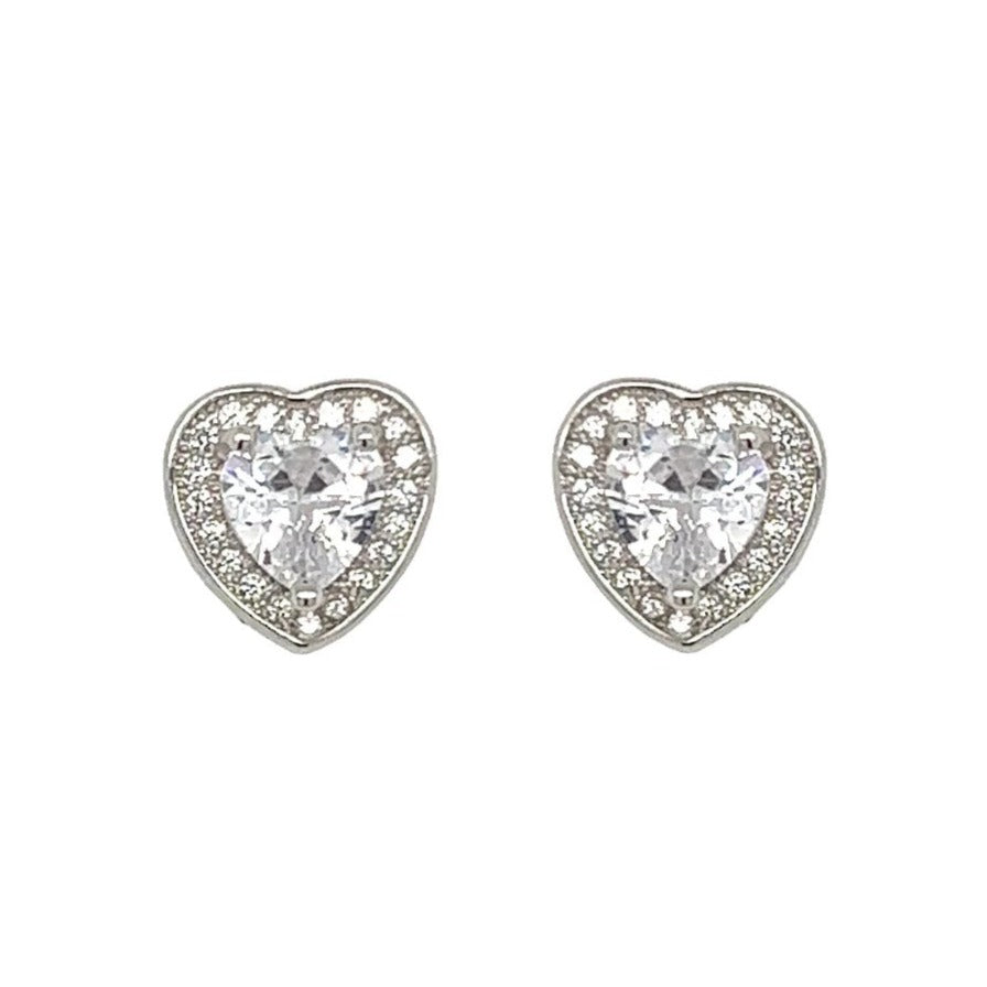 A399 Heart With Diamond Stone Post Earrings