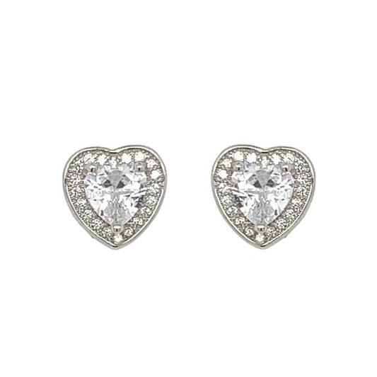 A399 Heart With Diamond Stone Post Earrings