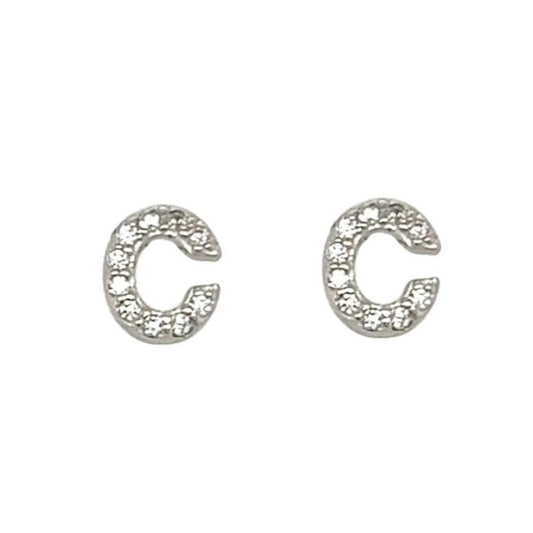 A406 Letter C CZ Post Earrings