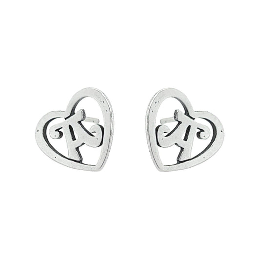 A425 Heart Letter A Post Earrings