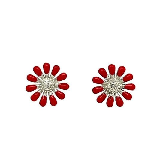 A502 Red Daisy Flower Post Earrings