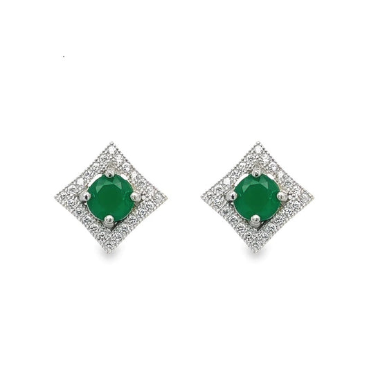 A670 Square Green Diamond Cz Post Earrings