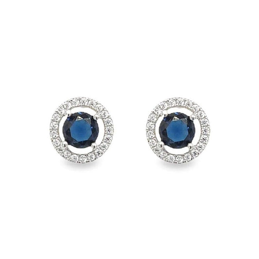 A671 Round Blue Diamond Cz Post Earrings