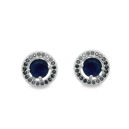 A723 Round Blue Cz Post Earrings