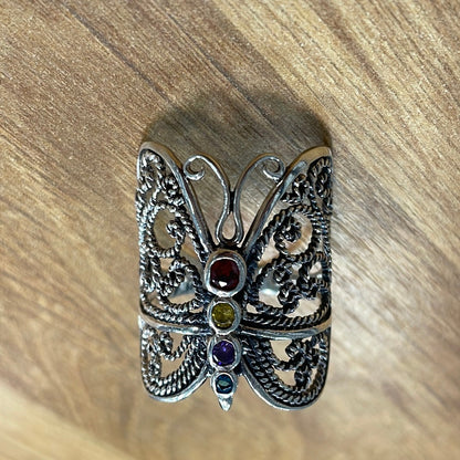 R804 Butterfly with colorful stones Ring