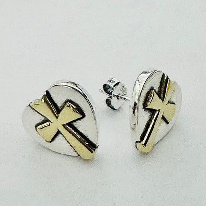 A861 Gold Cross Heart Earrings