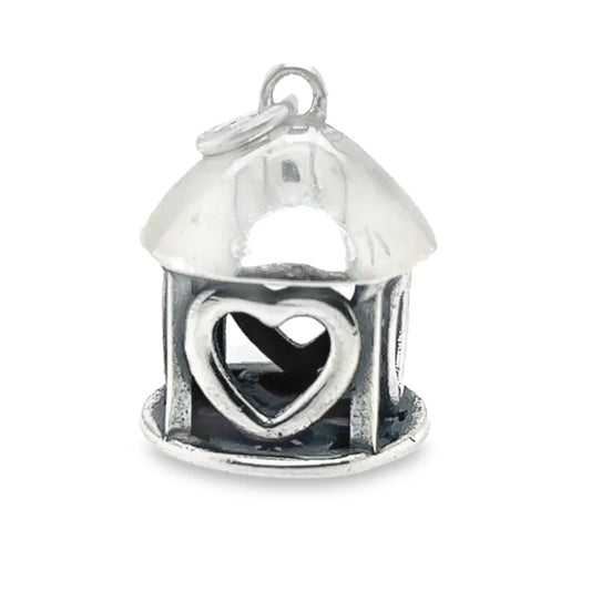 Bird House Heart And Clover Design Charm Pendant