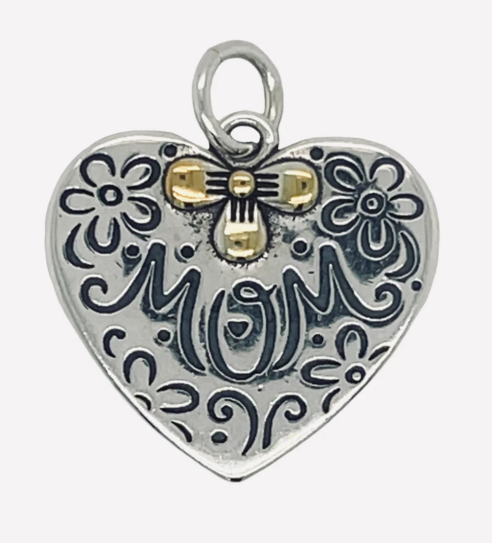 Mom Heart With Gold Flower Pendant