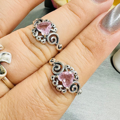 R829 Heart Pink Stone Ring