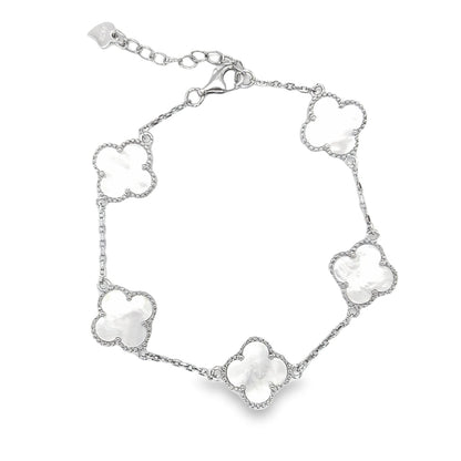 Pearl White Flower Clover Bracelet