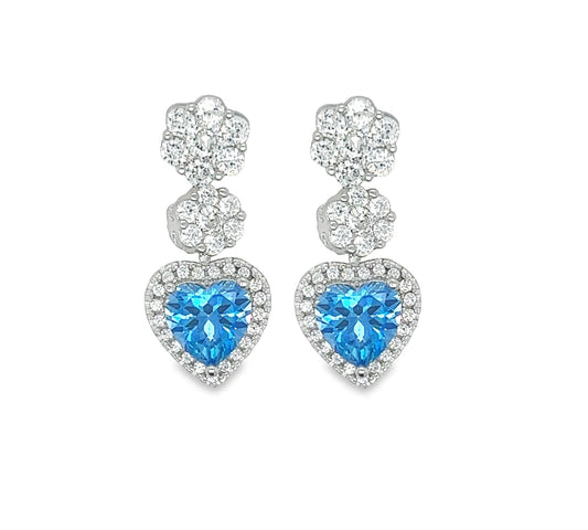 P481 Blue Heart with CZ Earring