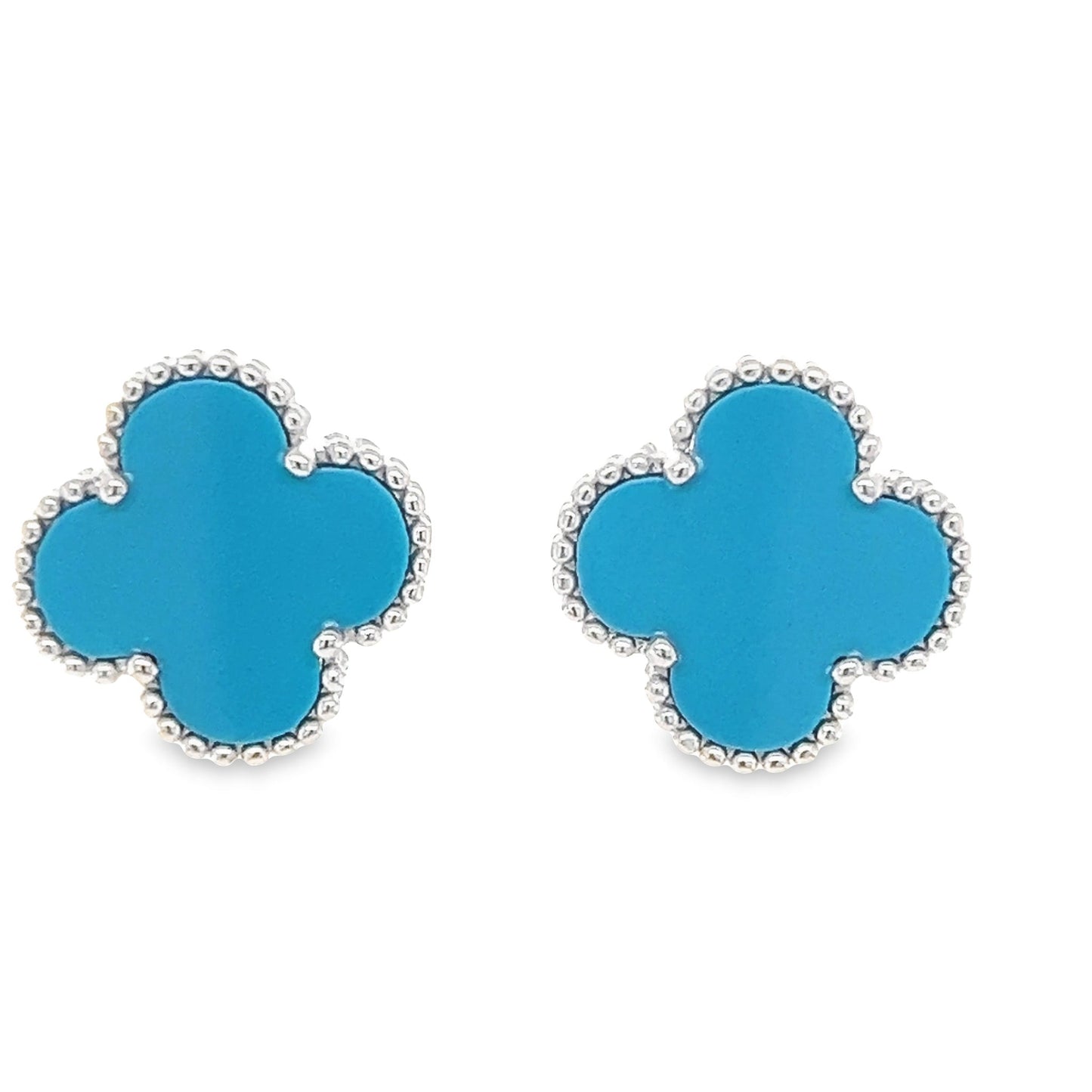 Blue Flower Clover Post Earrings