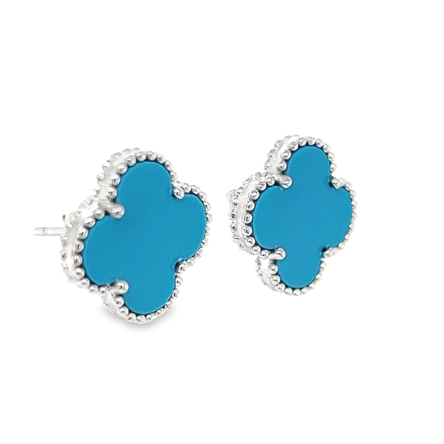 Blue Flower Clover Post Earrings