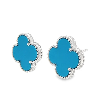 Blue Flower Clover Post Earrings