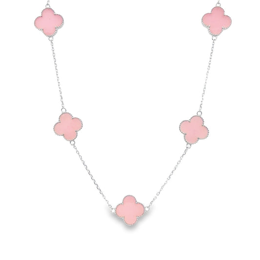 CA261 Pink Flower Clover Necklace lo