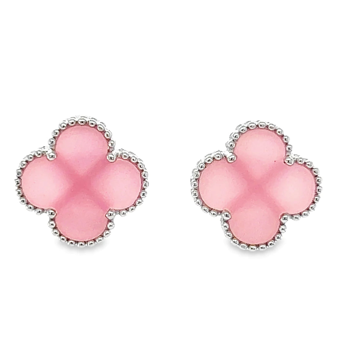 Pink Flower Clover Post Earring