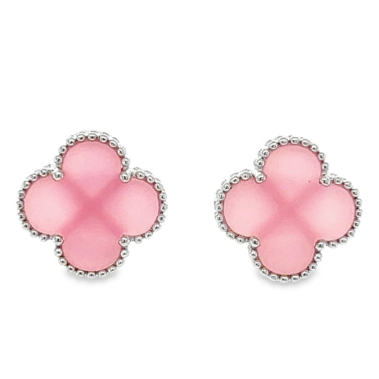 Pink Flower Clover Post Earring