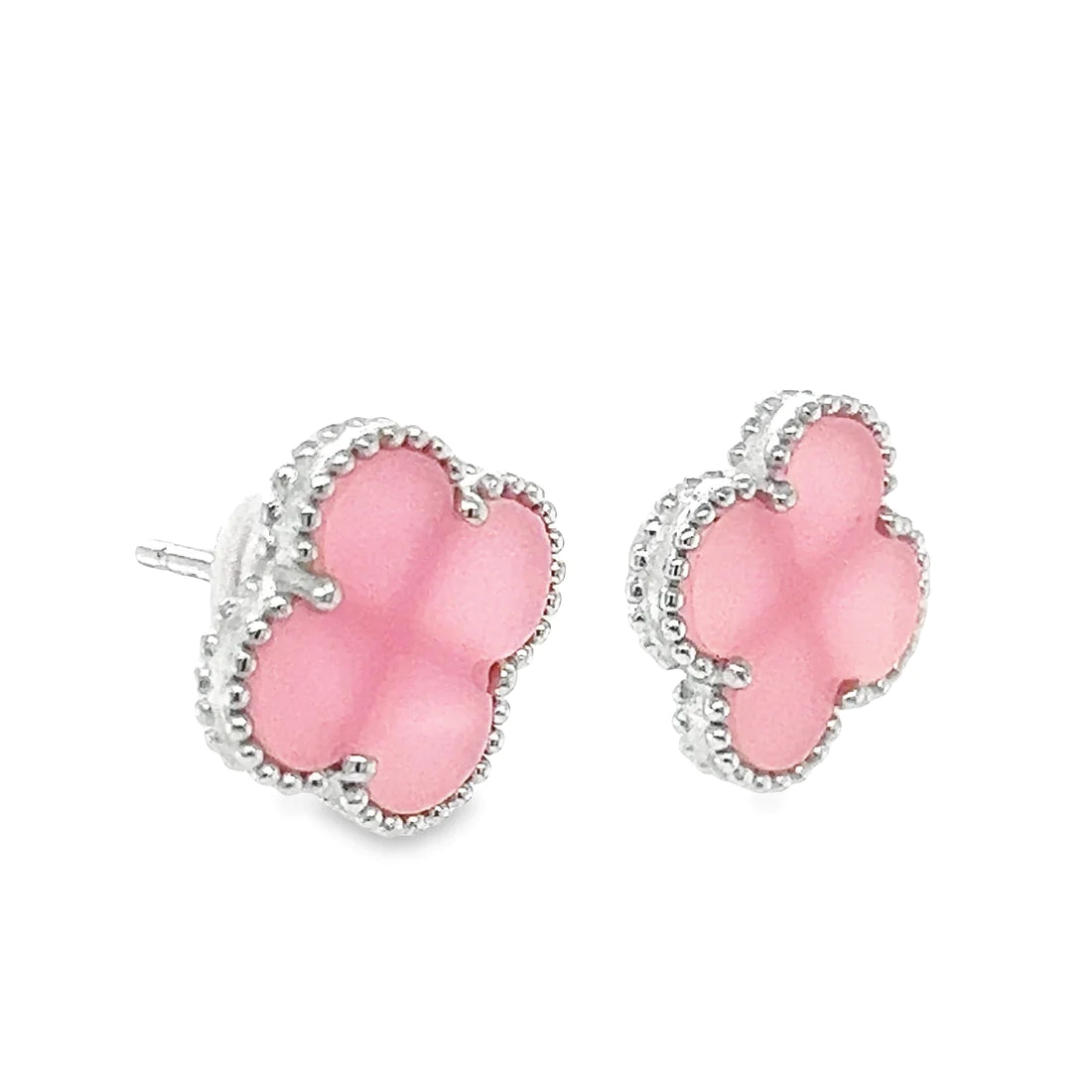 Pink Flower Clover Post Earring