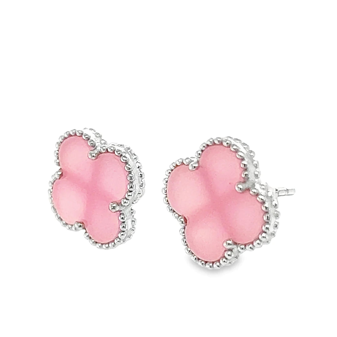 Pink Flower Clover Post Earring