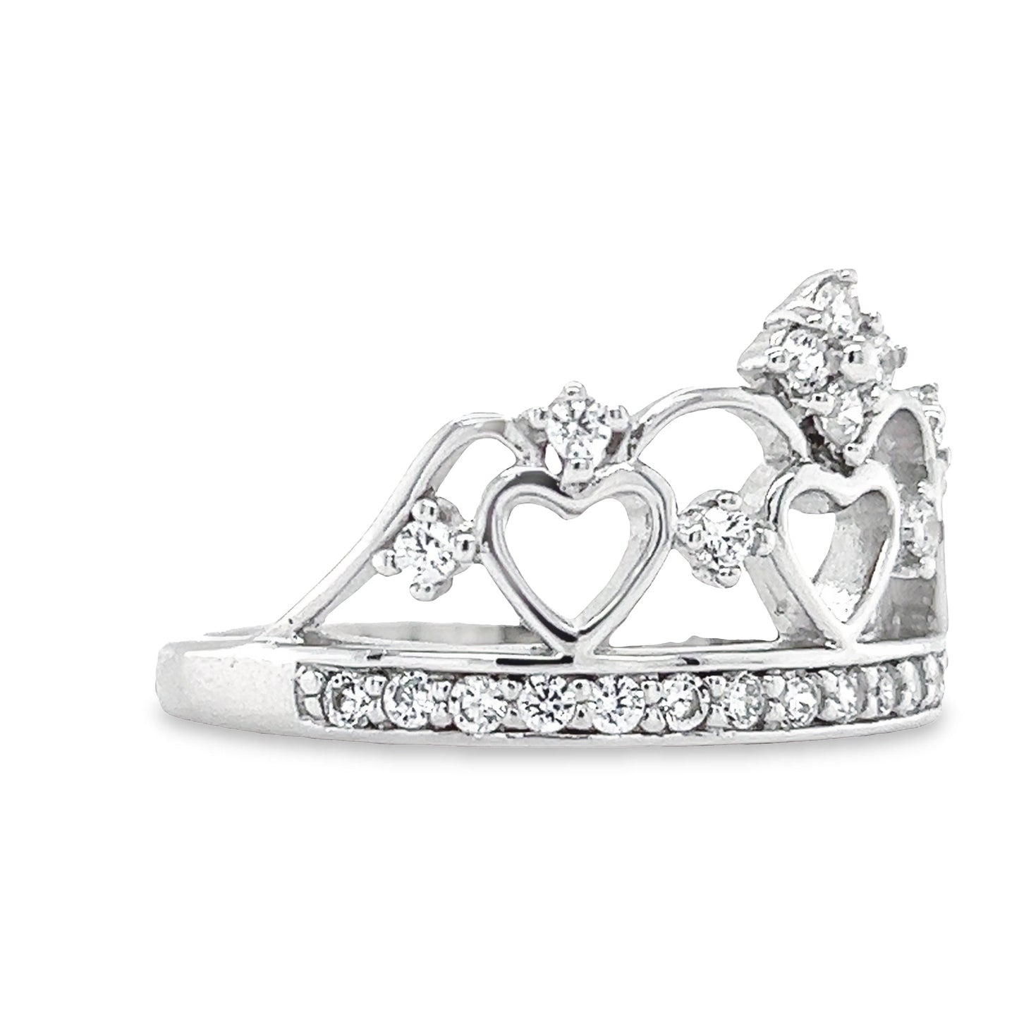 R814 Hearts Crown with CZ Ring