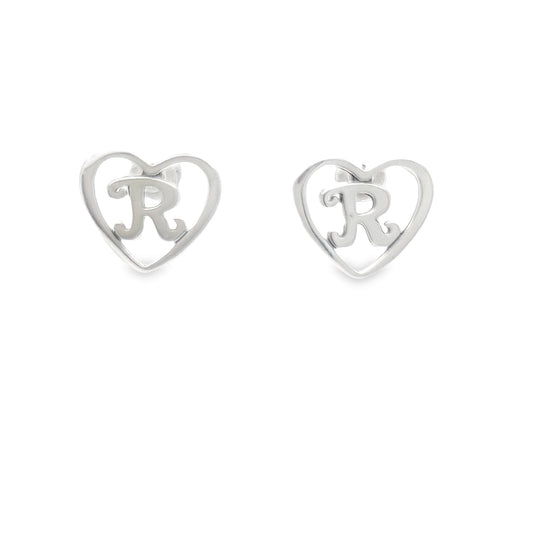 A434 Heart Letter R Post Earrings