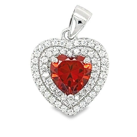 D1646 Red Stone CZ Heart Pendant