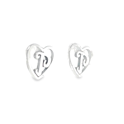 A433 Heart Letter P Post Earrings