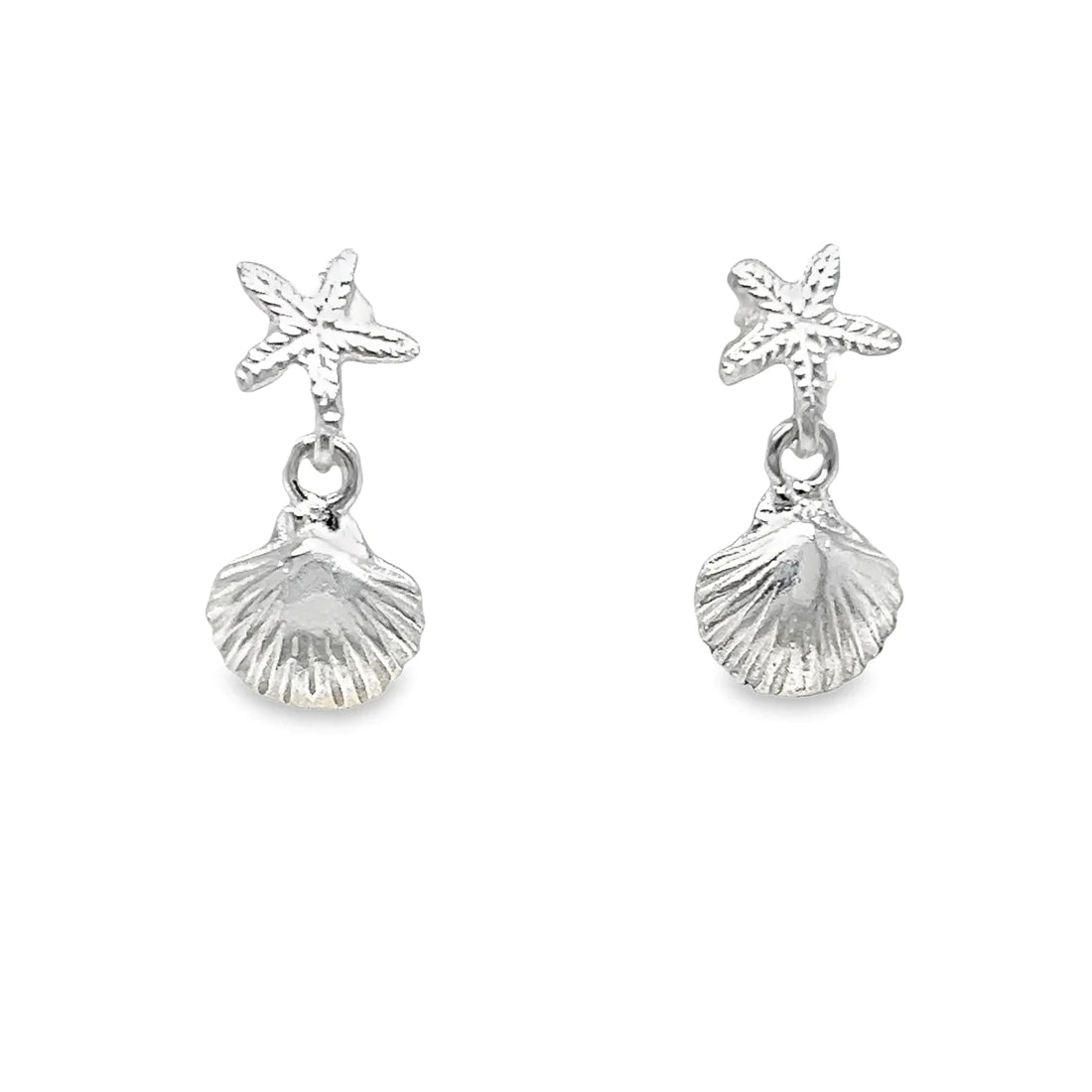 A122 Silver Starfish And Seashell Earrings