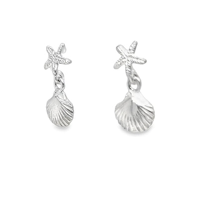 A122 Silver Starfish And Seashell Earrings