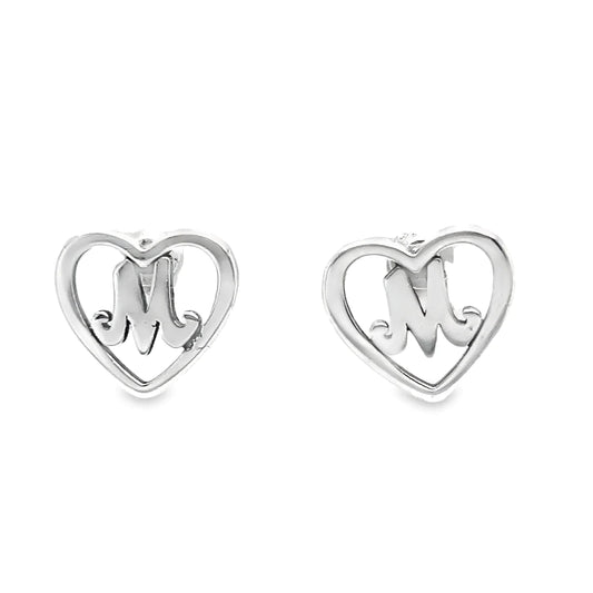 A432 Heart Letter M Post Earrings