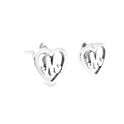 A432 Heart Letter M Post Earrings