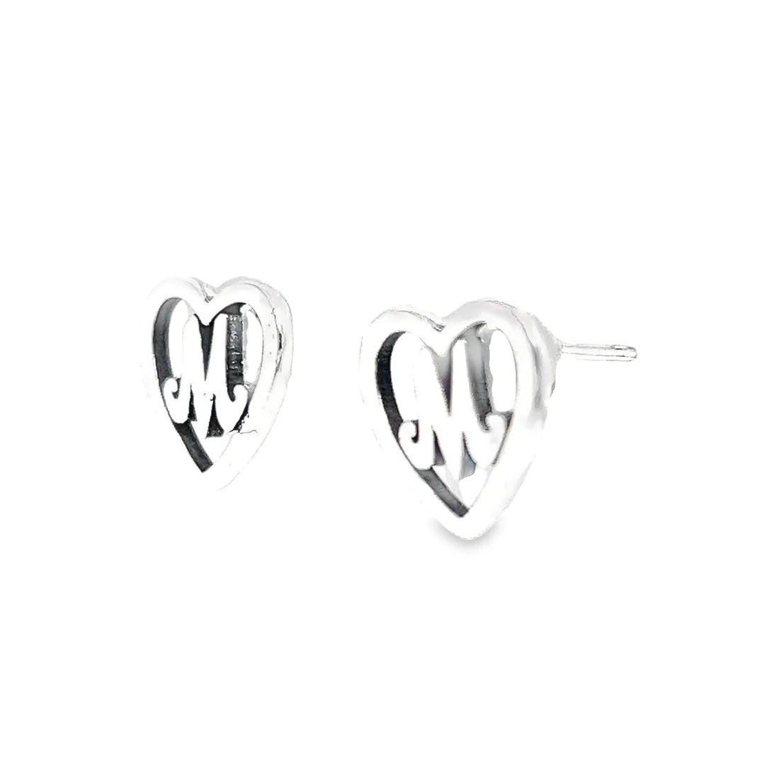 A432 Heart Letter M Post Earrings