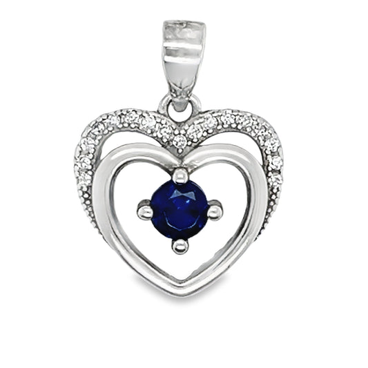 D455 Heart Dark Blue CZ Pave Pendant