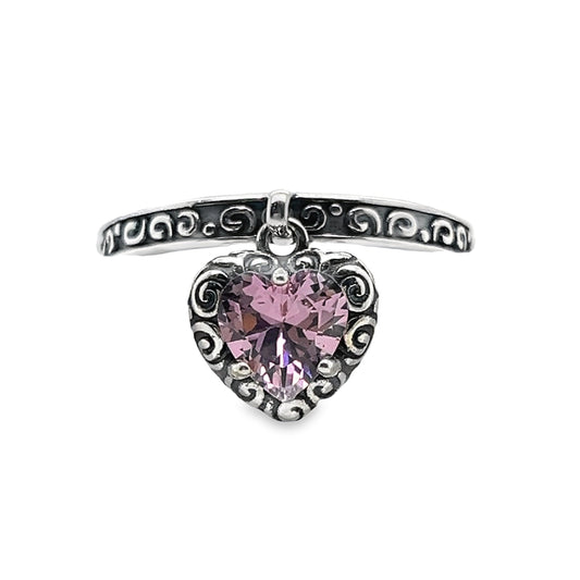 R833 Dangle Pink stone Heart Ring