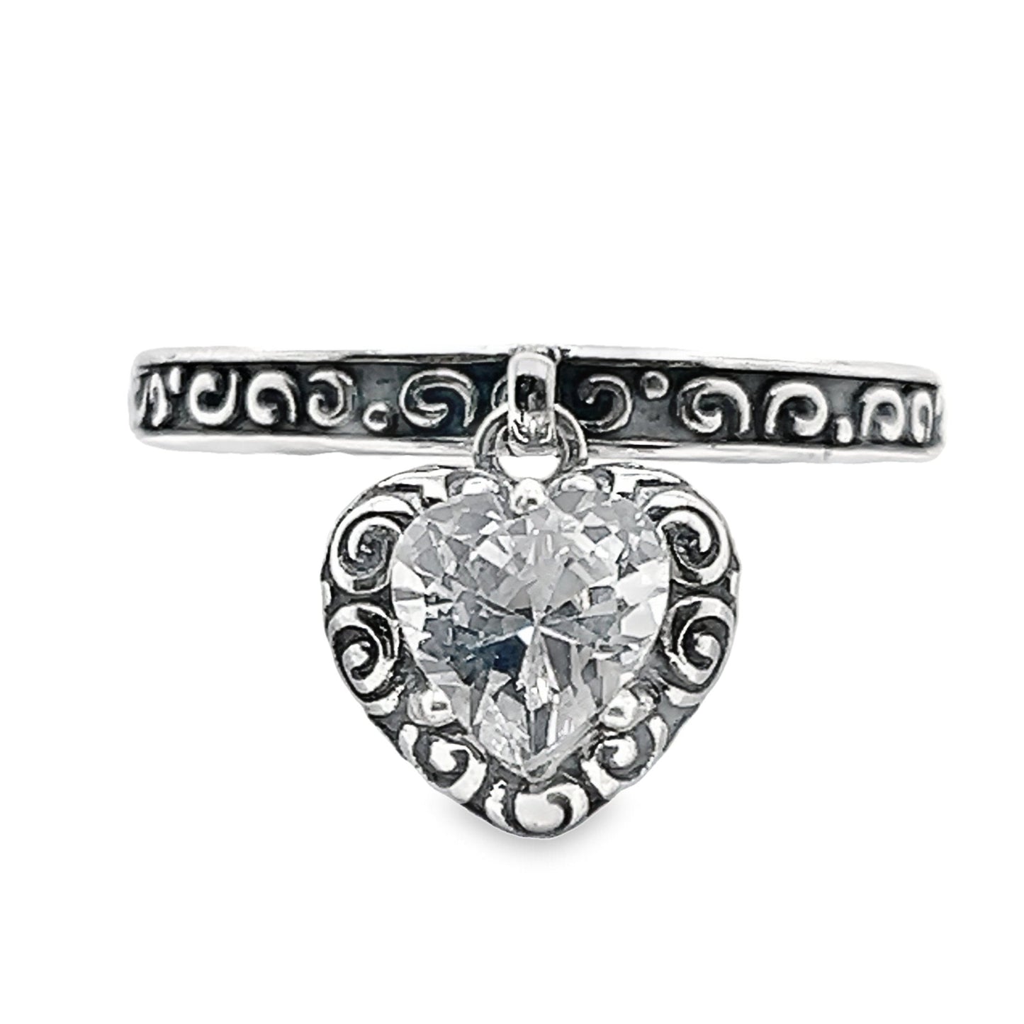 R834 Dangle CZ Stone heart Ring