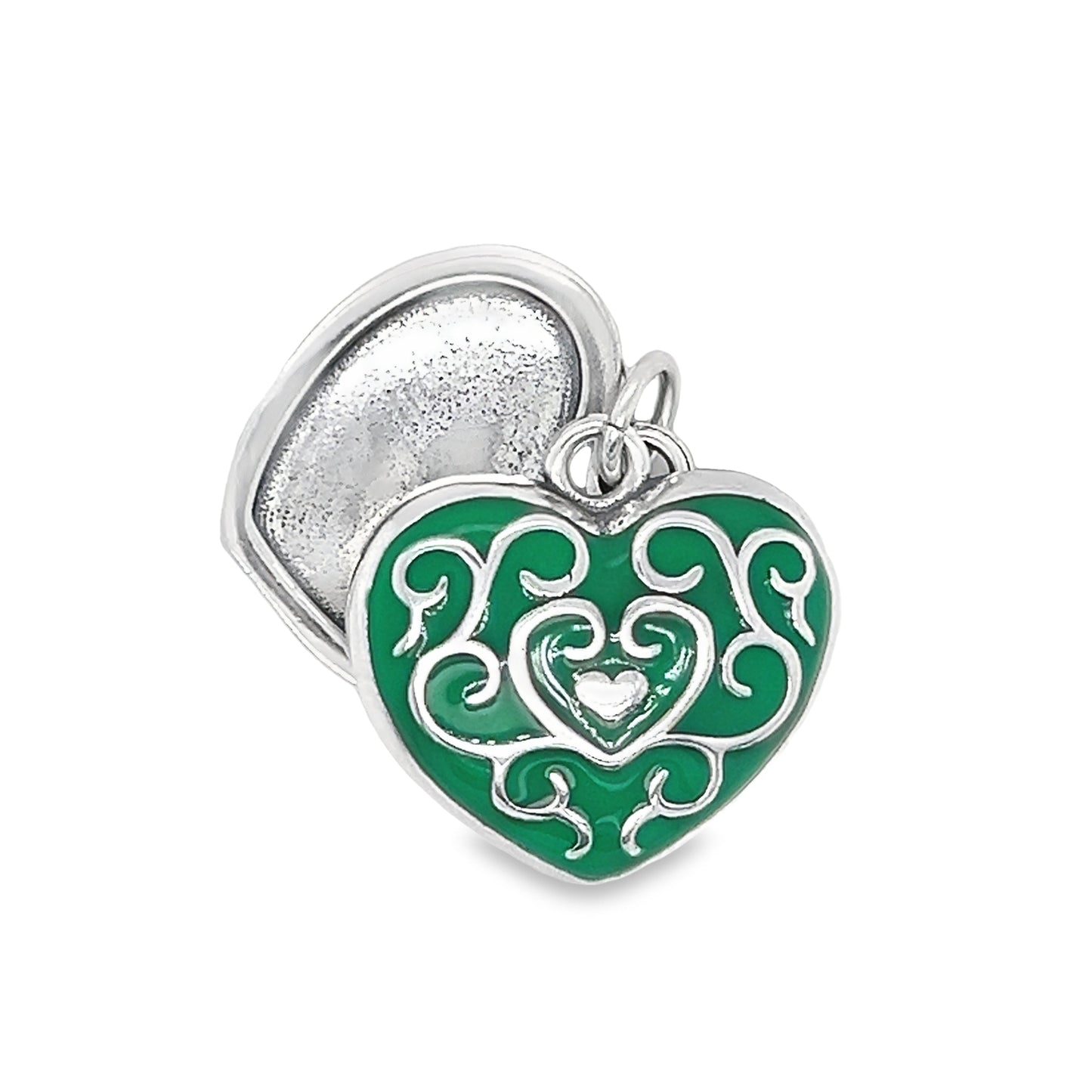 D1170 Green Ornate Heart Locket Charm