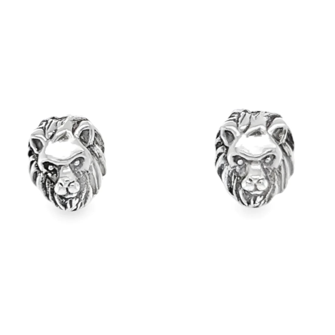 A191 Silver Lion Face Post Earrings