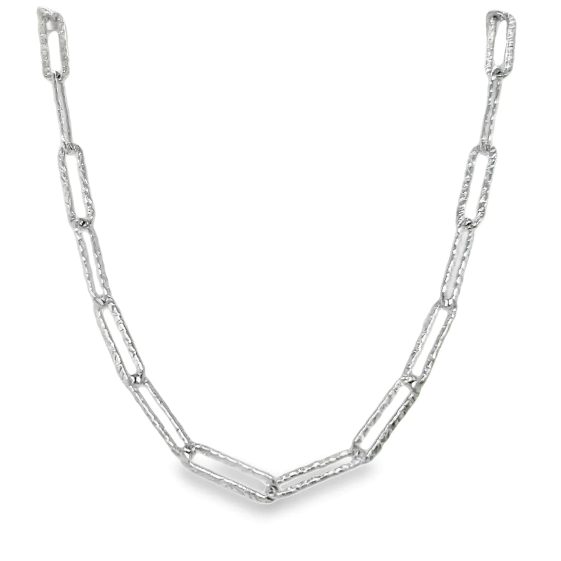 CA187 Paperclip Link Hammered Chain Necklace