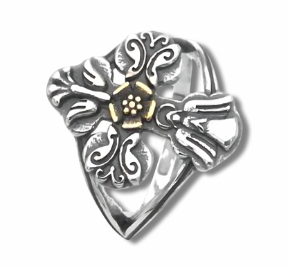 R871 Cross with Angel  Butterfly And Dove Ring