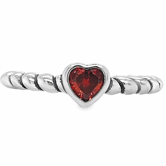 R883 Red Rope Style Heart Ring